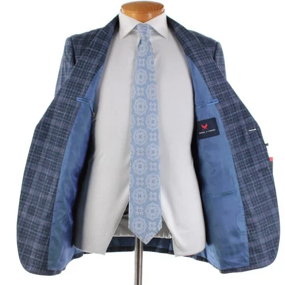 Cardinal of Canada NWT Wool Blend Sport Coat Size 40R US In Blue w/ Coral Plaid